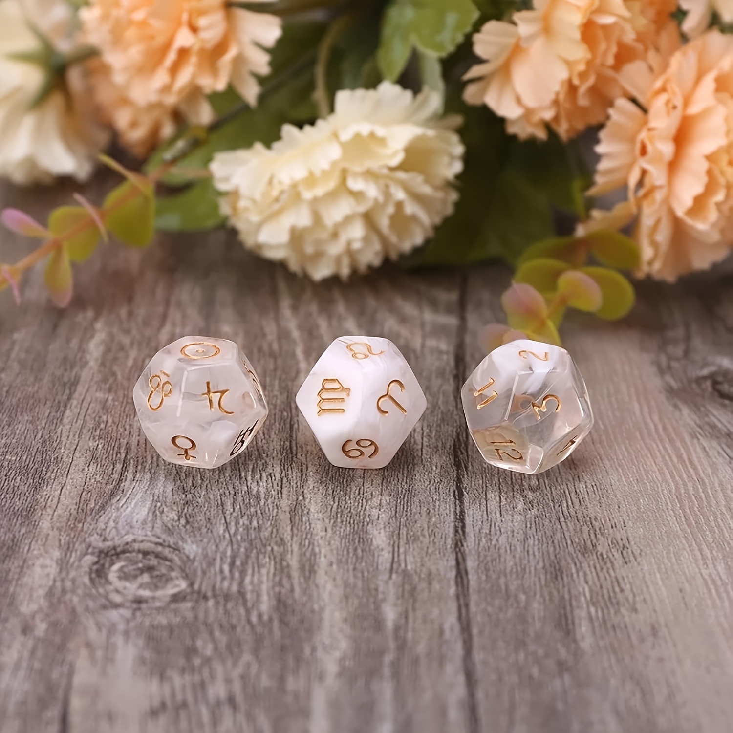4pcs Astrology Dice Set with Acrylic Pearl Zodiac Dice